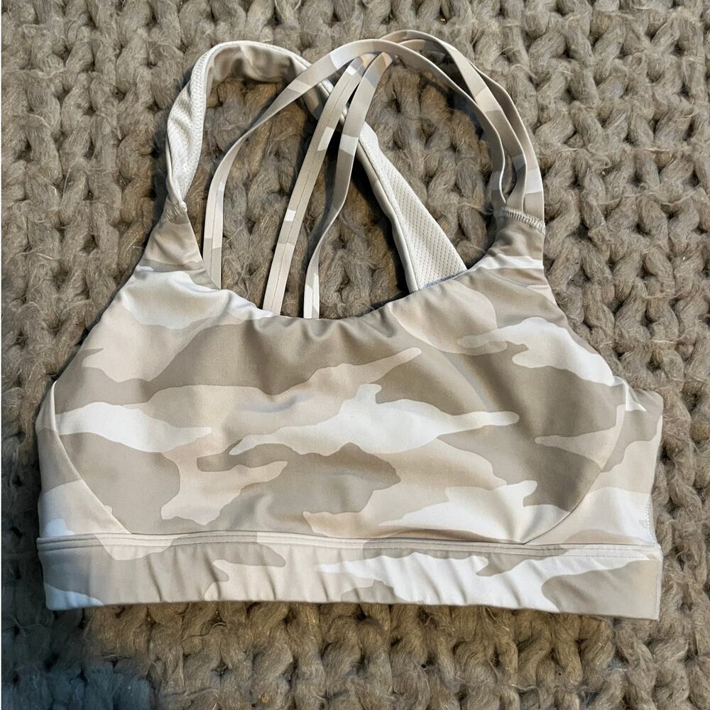 Athleta sports bra cream/grey camo size small